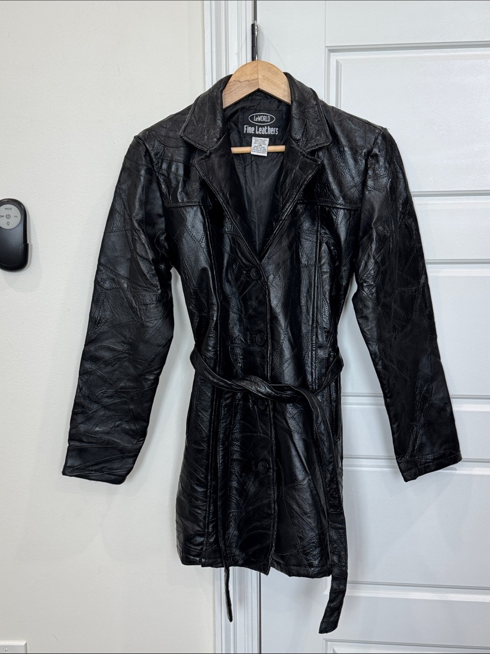RARE!! Women’s Leather Trench Coat Patchwork Style Stitching, size Small